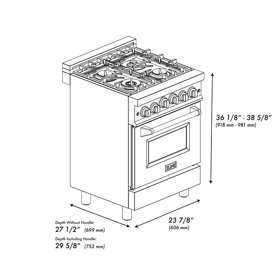 ZLINE 24 in. 2.8 cu. ft. Range with Gas Stove and Gas Oven in Black Stainless Steel with Brass Burners (RGB-24)