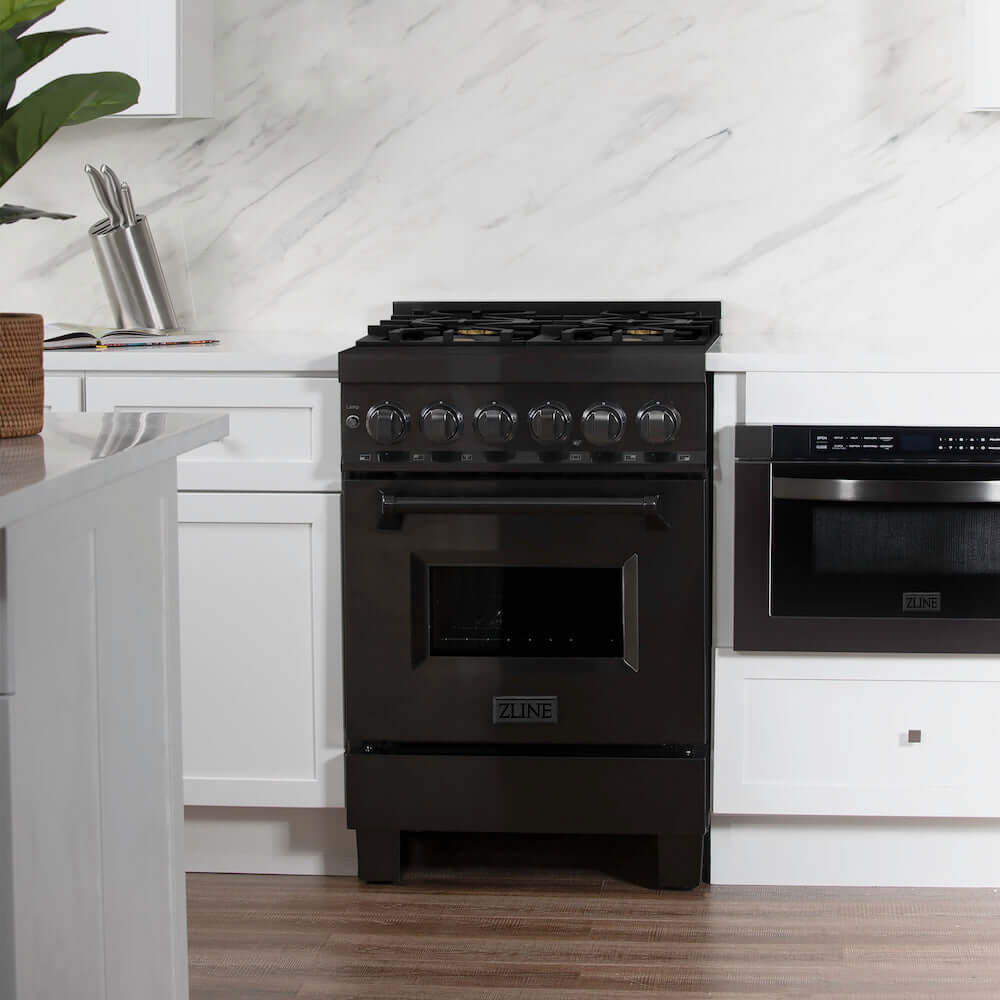 ZLINE 24 in. Professional Dual Fuel Range in Black Stainless Steel with Brass Burners (RAB-BR-24)