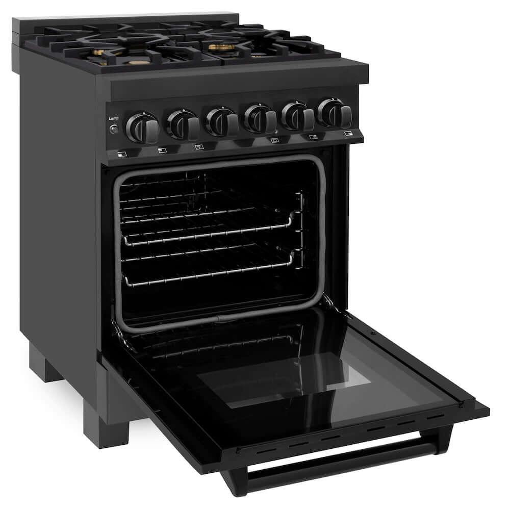 ZLINE 24 in. Professional Dual Fuel Range in Black Stainless Steel with Brass Burners (RAB-BR-24)