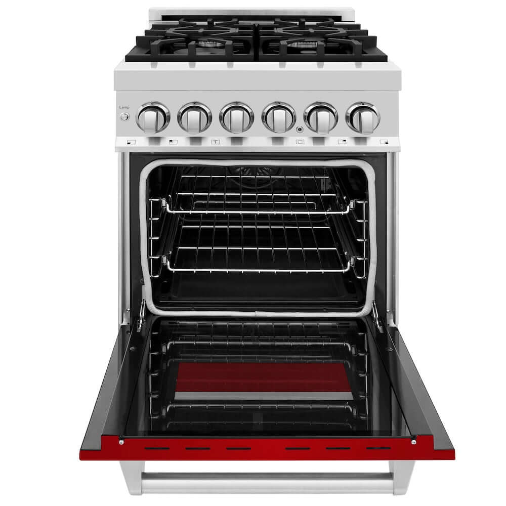 ZLINE 24 in. 2.8 cu. ft. Dual Fuel Range with Gas Stove and Electric Oven in Stainless Steel and Red Gloss Door (RA-RG-24)