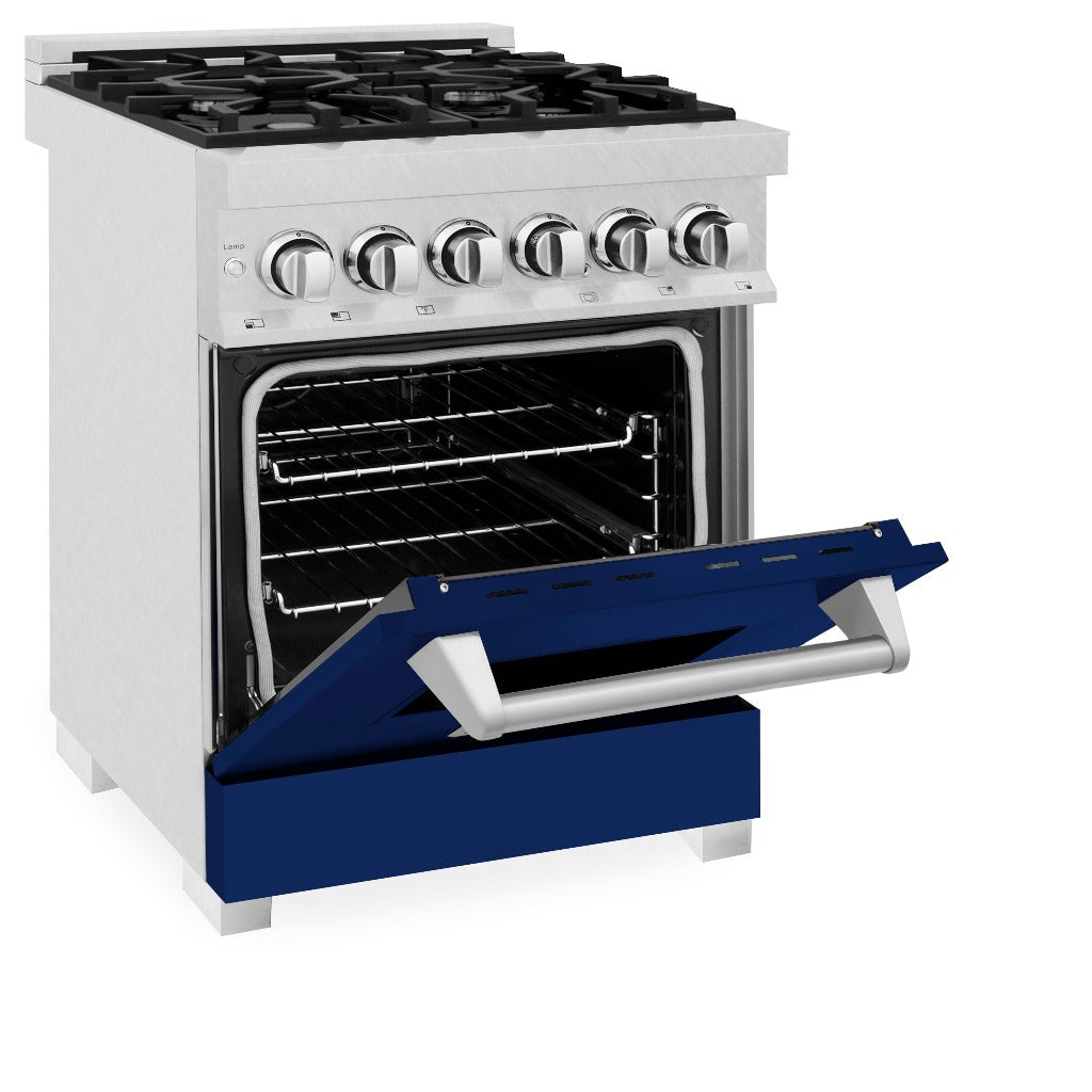ZLINE 24 in. Professional Dual Fuel Range in Fingerprint Resistant Stainless Steel with Blue Gloss Door (RAS-BG-24)
