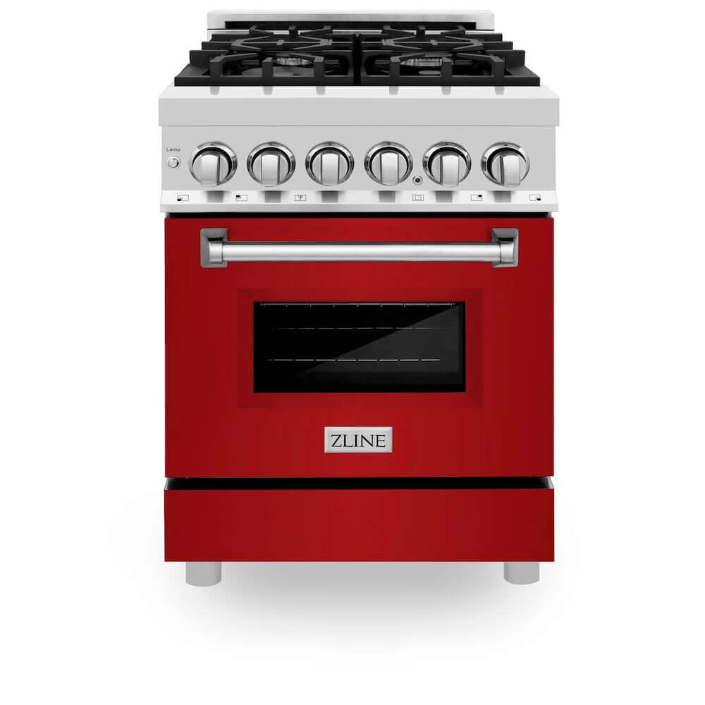ZLINE 24 in. 2.8 cu. ft. Dual Fuel Range with Gas Stove and Electric Oven in Stainless Steel and Red Gloss Door (RA-RG-24)