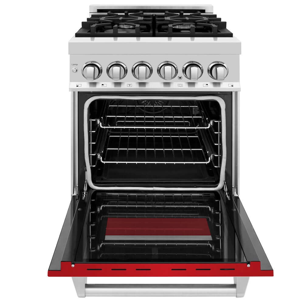 ZLINE 24 in. 2.8 cu. ft. Dual Fuel Range with Gas Stove and Electric Oven in Stainless Steel and Red Matte Door (RA-RM-24)