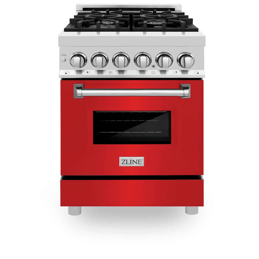 ZLINE 24 in. 2.8 cu. ft. Dual Fuel Range with Gas Stove and Electric Oven in Stainless Steel and Red Matte Door (RA-RM-24)