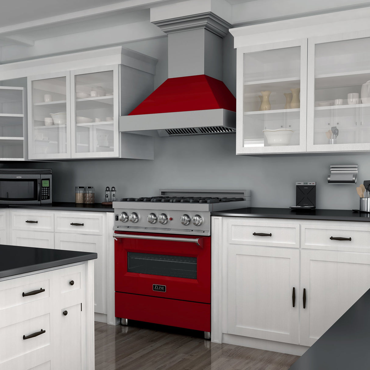 ZLINE 30 in. 4.0 cu. ft. Dual Fuel Range with Gas Stove and Electric Oven in All Fingerprint Resistant Stainless Steel with Red Gloss Door (RAS-RG-30)