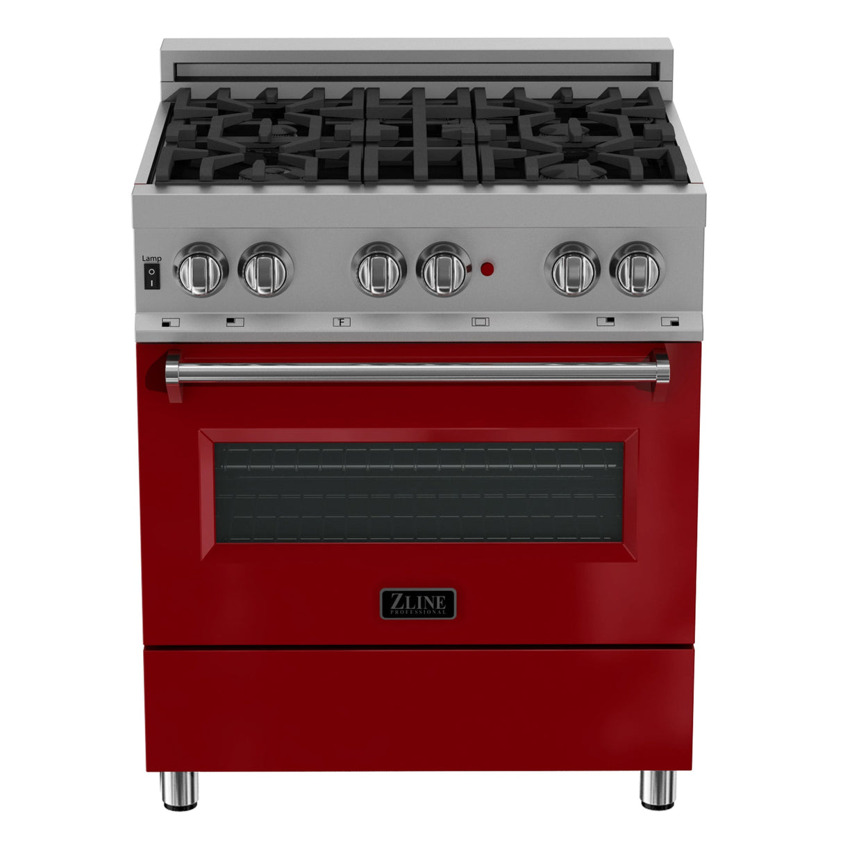 ZLINE 30 in. 4.0 cu. ft. Dual Fuel Range with Gas Stove and Electric Oven in All Fingerprint Resistant Stainless Steel with Red Gloss Door (RAS-RG-30)