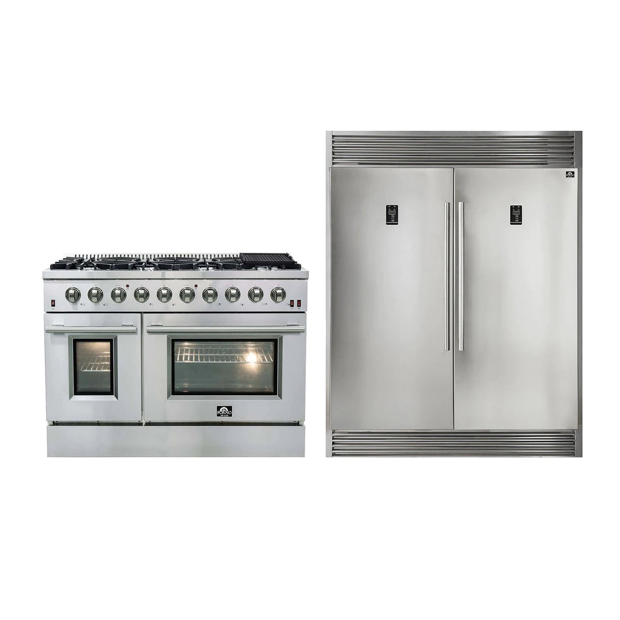 Forno 2-Piece Stainless Steel Kitchen Package with 60 in. Professional Refrigerator and 48 in. All Gas Range (FFFFD1933-60S +FFSGS6244-48)