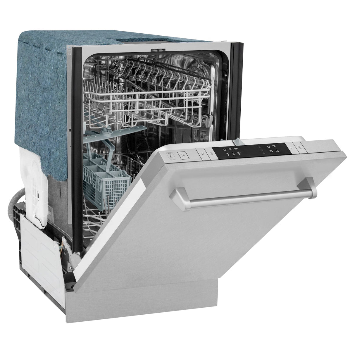ZLINE 18 in. Compact Top Control Dishwasher with Fingerprint Resistant Panel and Traditional Handle, 52dBa (DW-SN-H-18)