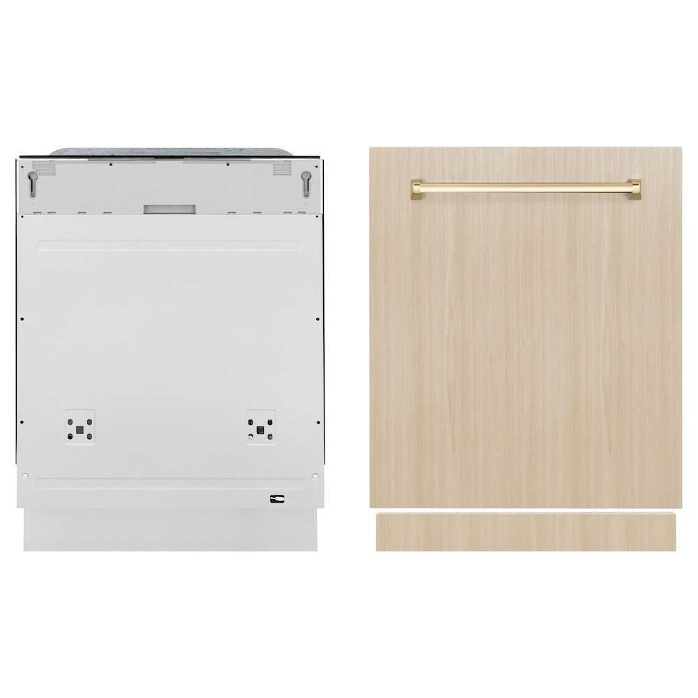 ZLINE Autograph Edition 24 in. Monument Series 3rd Rack Top Touch Control Tall Tub Dishwasher in Custom Panel Ready with Polished Gold Handle, 45dBa (DWMTZ-24-G)
