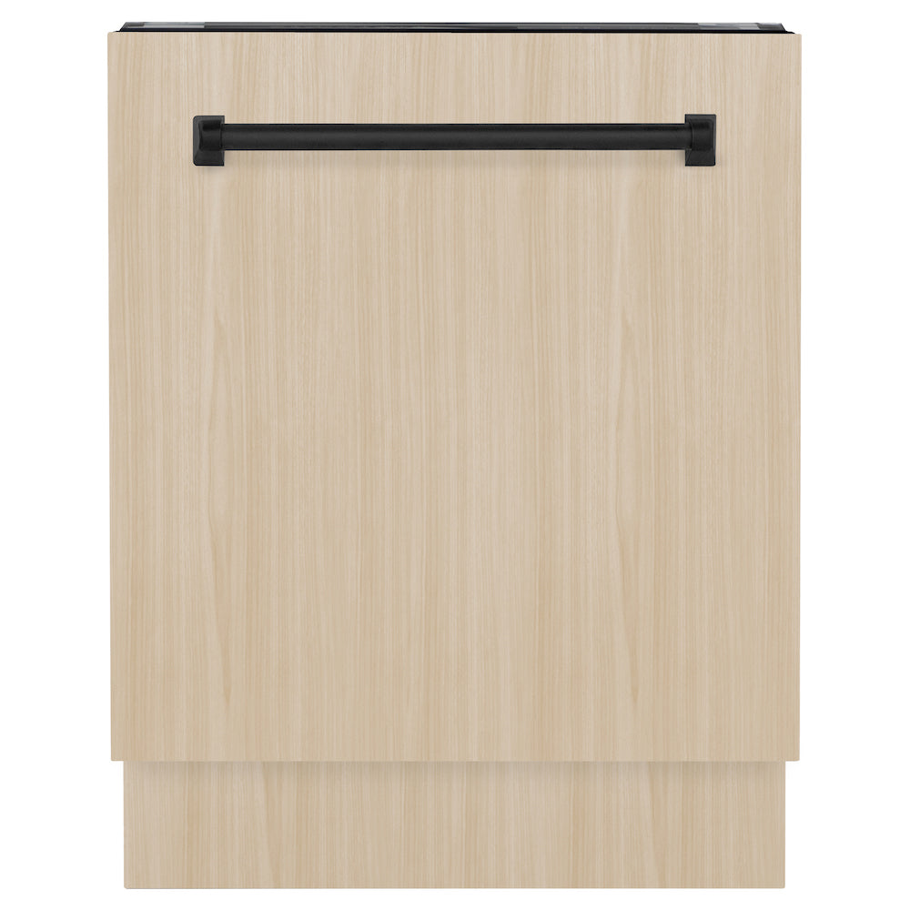 ZLINE Autograph Edition 24 in. Tallac Series 3rd Rack Top Control Built-In Tall Tub Dishwasher in Custom Panel Ready with Matte Black Handle, 51dBa (DWVZ-24-MB)