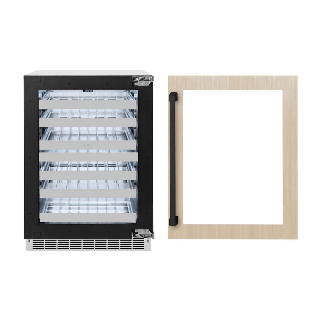 ZLINE Autograph Edition 24 in. Touchstone Dual Zone 44 Bottle Wine Cooler With Panel Ready Glass Door And Matte Black Handle (RWDPOZ-24-MB)