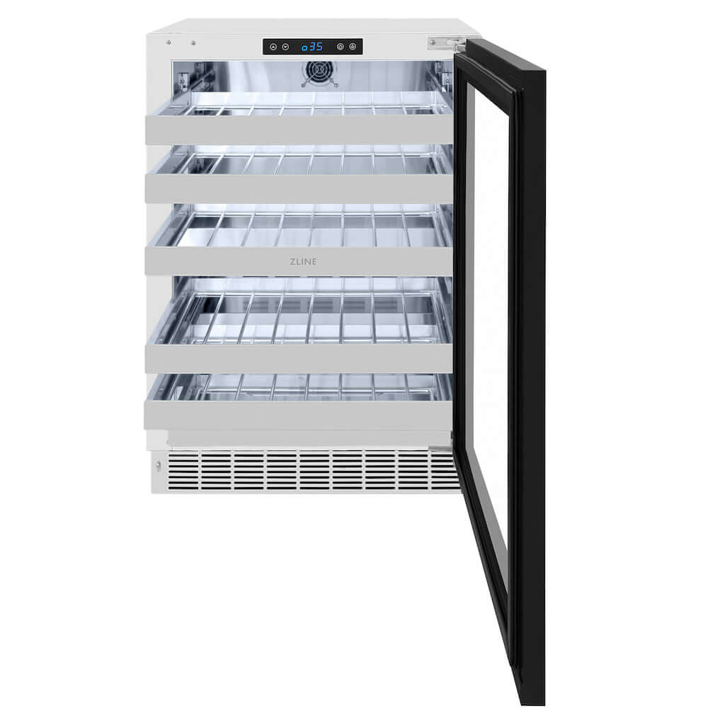 ZLINE Autograph Edition 24 in. Touchstone Dual Zone 44 Bottle Wine Cooler With Panel Ready Glass Door And Matte Black Handle (RWDPOZ-24-MB)