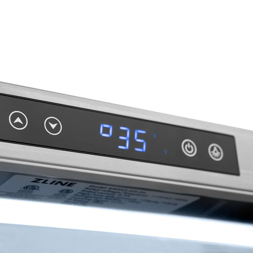 ZLINE Autograph Edition 24 in. Touchstone Dual Zone 44 Bottle Wine Cooler With Stainless Steel Glass Door And Champagne Bronze Handle (RWDOZ-GS-24-CB)