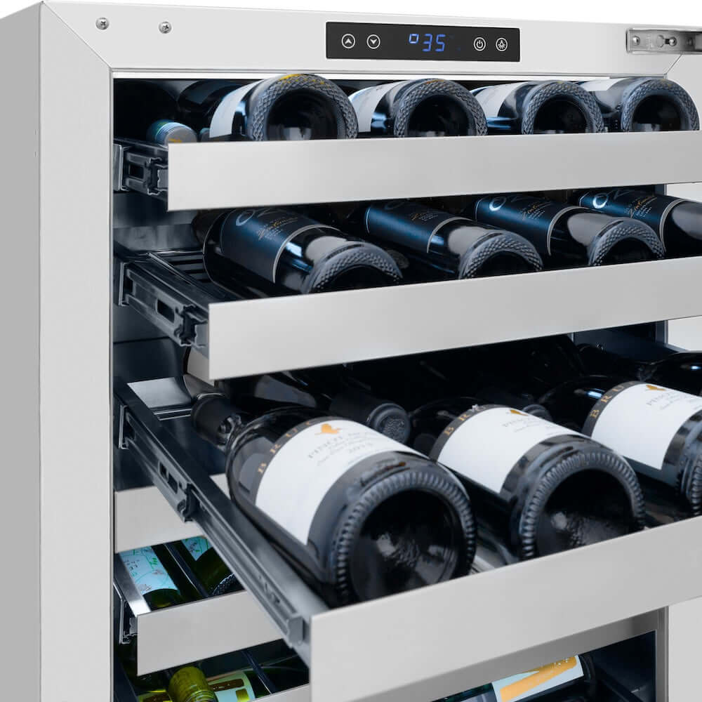 ZLINE Autograph Edition 24 in. Touchstone Dual Zone 44 Bottle Wine Cooler With Stainless Steel Glass Door And Champagne Bronze Handle (RWDOZ-GS-24-CB)