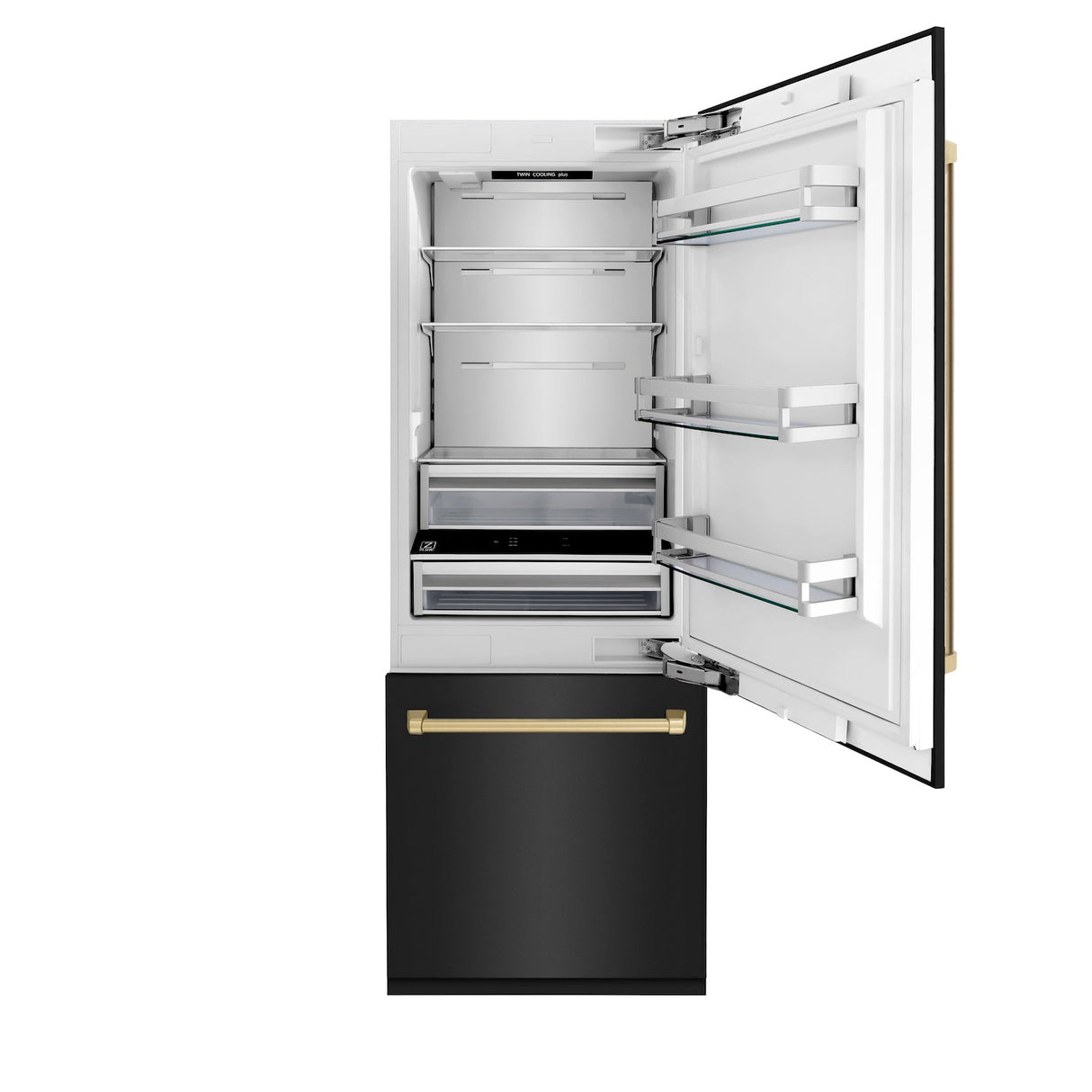 ZLINE 30 in. Autograph Edition 16.1 cu. ft. Built-in 2-Door Bottom Freezer Refrigerator with Internal Water and Ice Dispenser in Black Stainless Steel with Champagne Bronze Accents (RBIVZ-BS-30-CB)