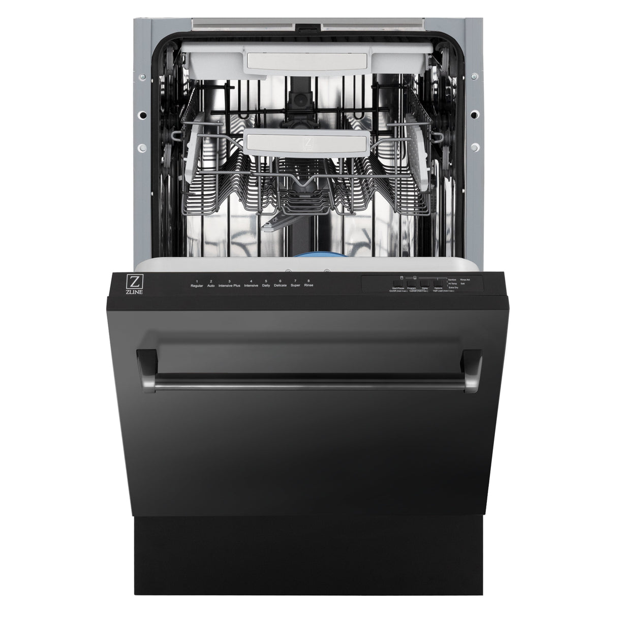 ZLINE 18 in. Tallac Series 3rd Rack Top Control Dishwasher with a Stainless Steel Tub and Black Stainless Panel, 51dBa (DWV-BS-18)