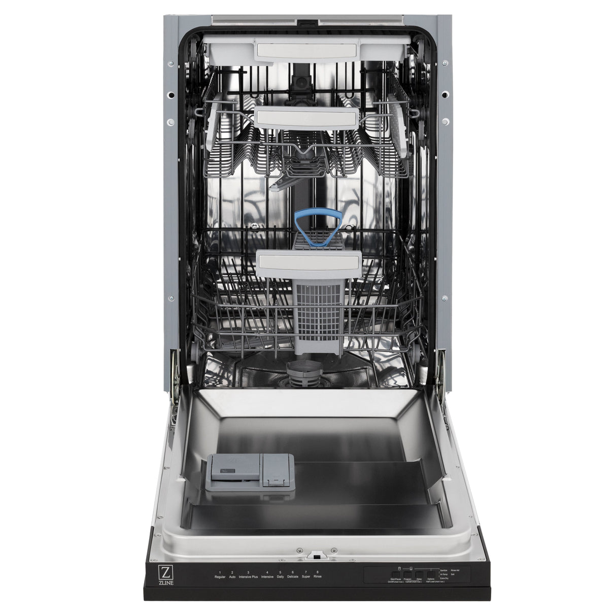 ZLINE 18 in. Tallac Series 3rd Rack Top Control Dishwasher with a Stainless Steel Tub and Black Stainless Panel, 51dBa (DWV-BS-18)