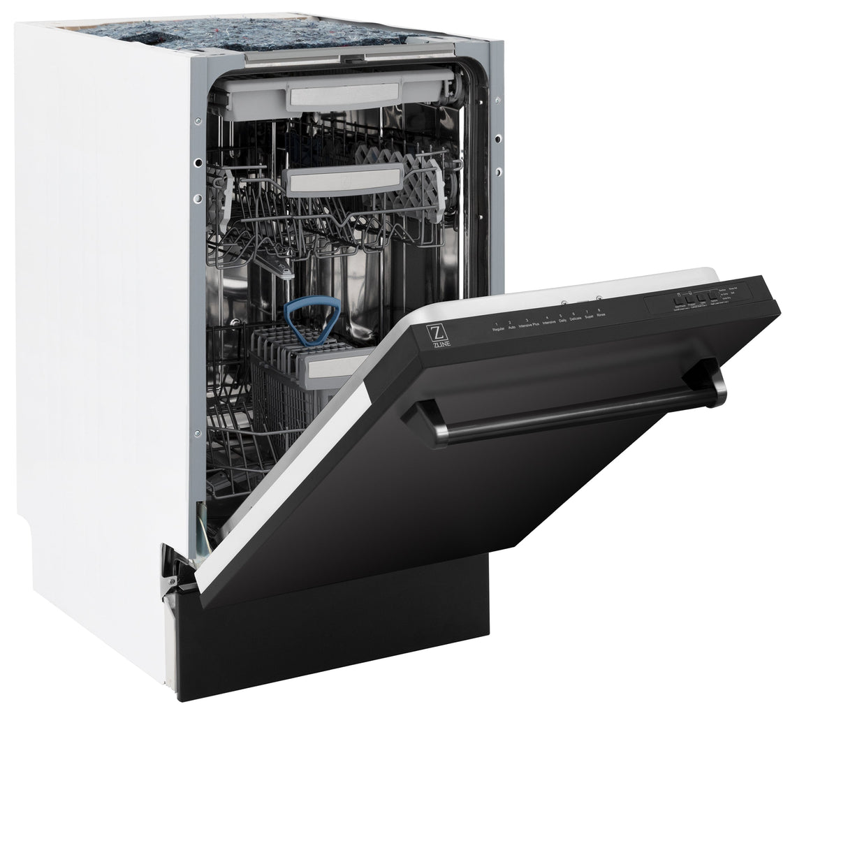 ZLINE 18 in. Tallac Series 3rd Rack Top Control Dishwasher with a Stainless Steel Tub and Black Stainless Panel, 51dBa (DWV-BS-18)