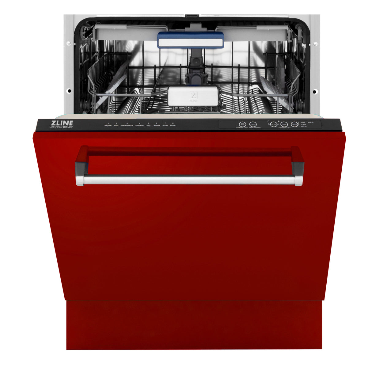 ZLINE 24" Tallac Series 3rd Rack Dishwasher with Red Gloss Panel and Traditional Handle, Color Panel Options, 51dBa (DWV-RG-24)