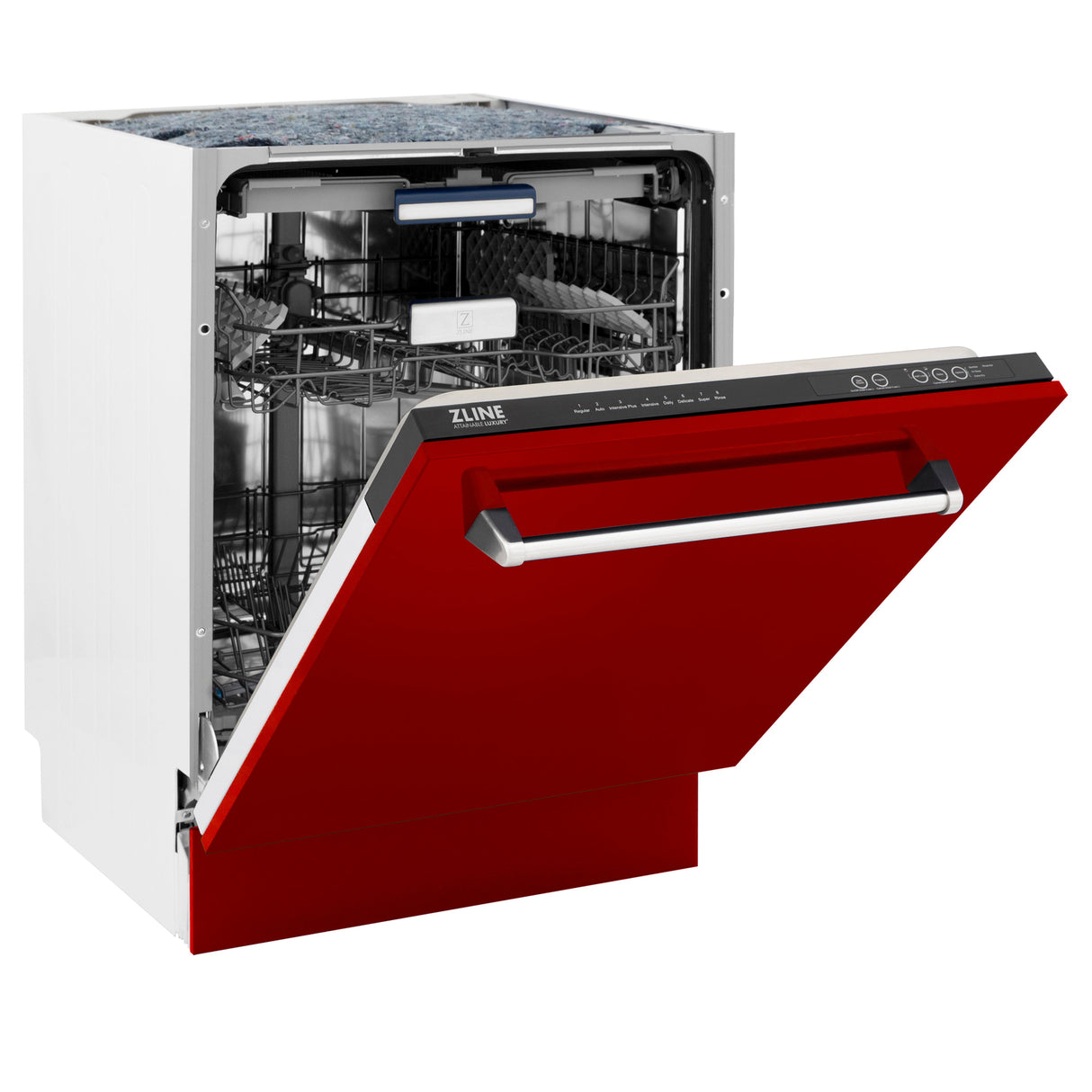 ZLINE 24" Tallac Series 3rd Rack Dishwasher with Red Gloss Panel and Traditional Handle, Color Panel Options, 51dBa (DWV-RG-24)