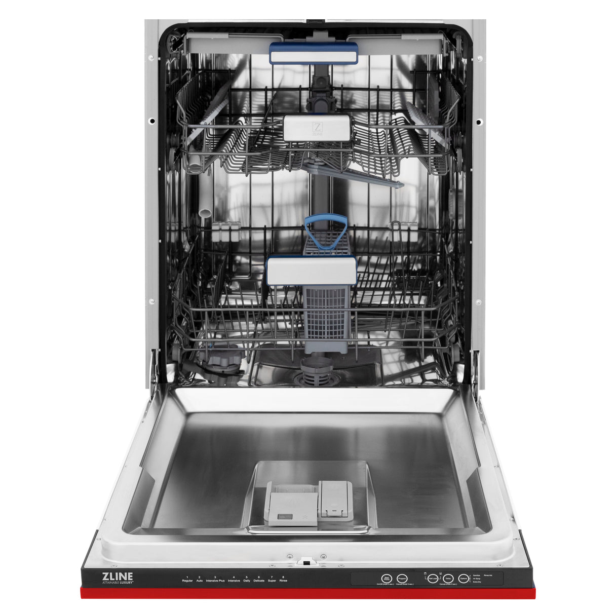 ZLINE 24" Tallac Series 3rd Rack Dishwasher with Red Matte Panel and Traditional Handle, 51dBa (DWV-RM-24)