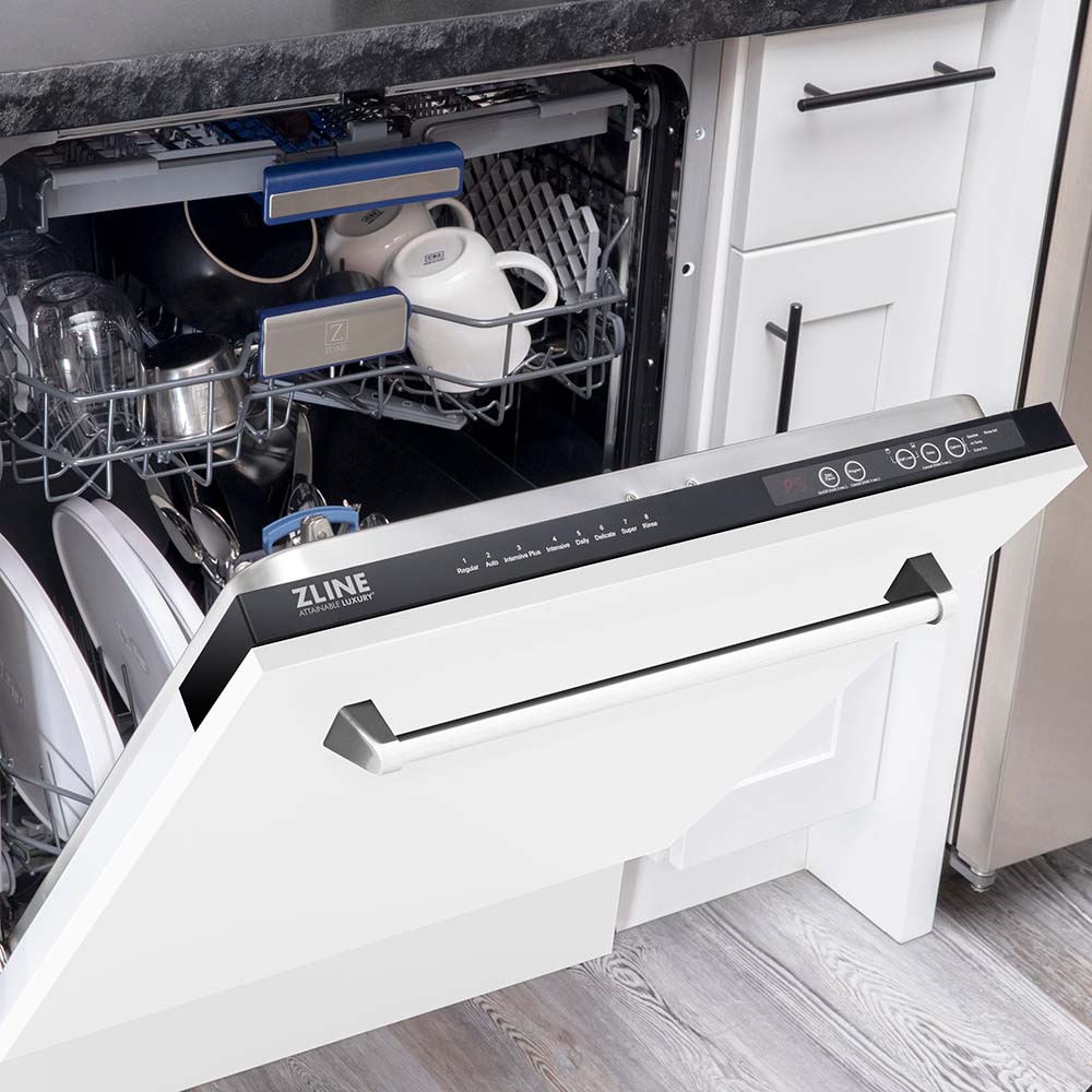 ZLINE 24" Tallac Series 3rd Rack Dishwasher with White Matte Panel and Traditional Handle, 51dBa (DWV-WM-24)