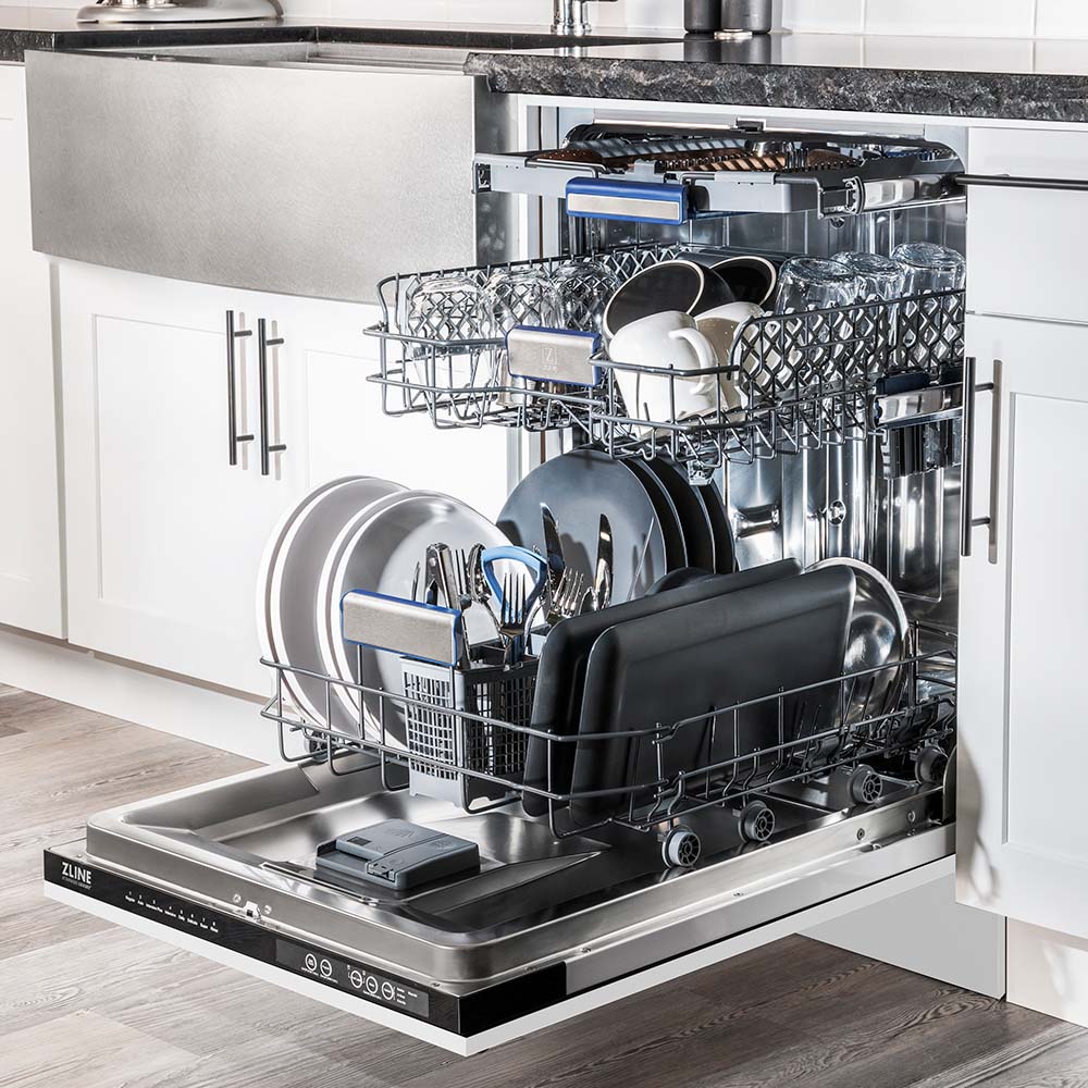 ZLINE 24" Tallac Series 3rd Rack Dishwasher with White Matte Panel and Traditional Handle, 51dBa (DWV-WM-24)