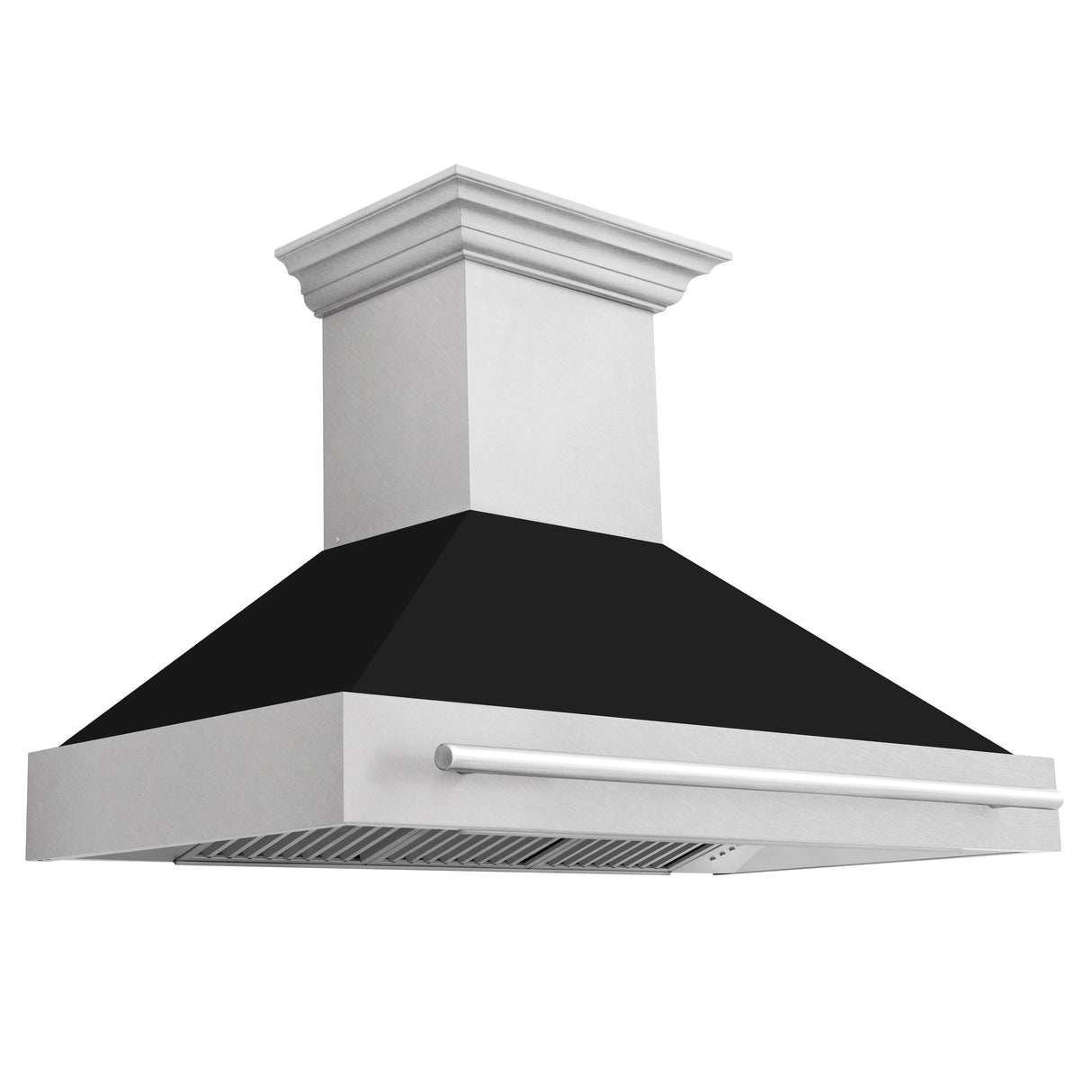 ZLINE 48 in. Fingerprint Resistant Stainless Steel Range Hood with Black Matte shell.