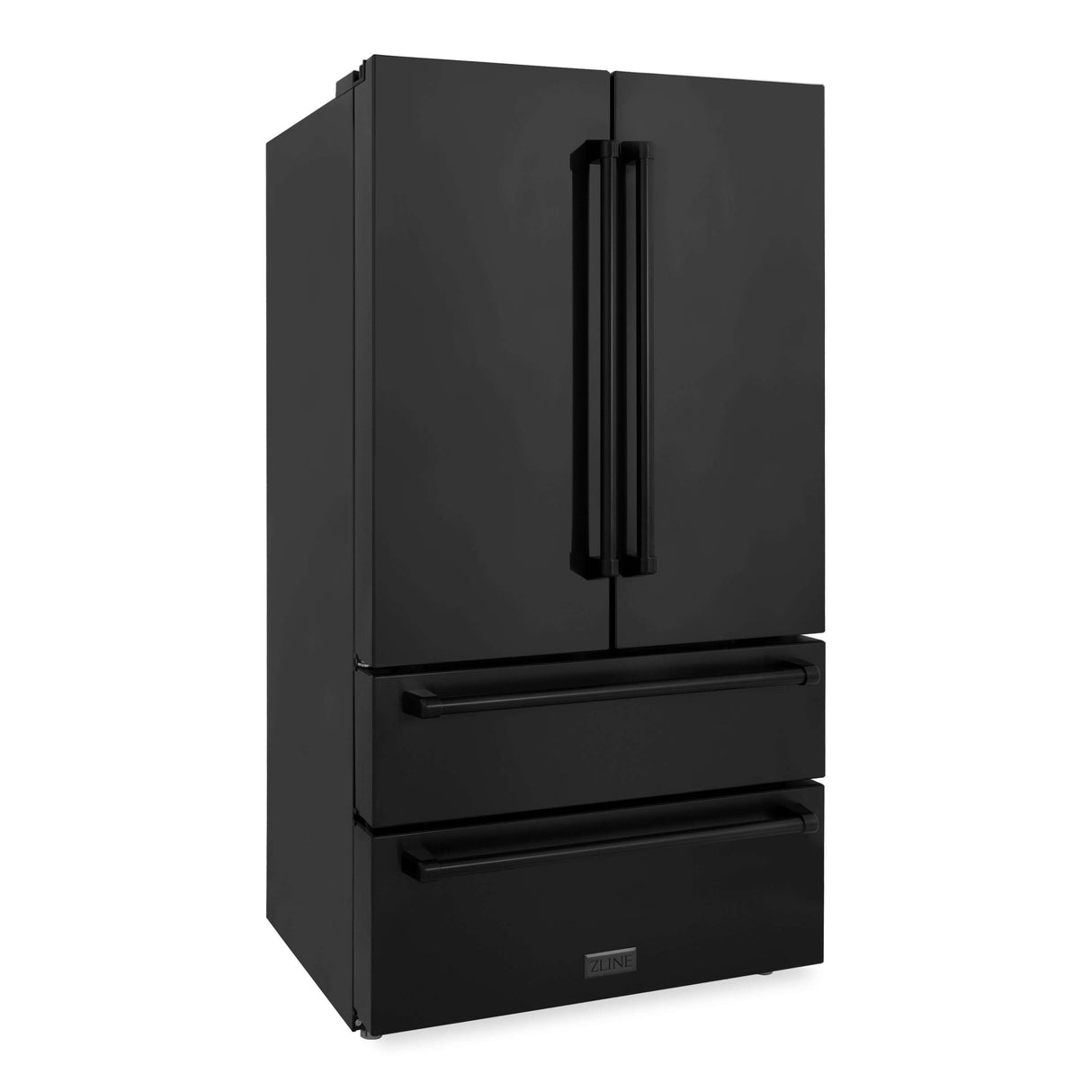 ZLINE Kitchen Package with Black Stainless Steel Refrigeration, 36 in. Dual Fuel Range, 36 in. Range Hood, Microwave Drawer, and 24 in. Tall Tub Dishwasher (5KPR-RABRH36-MWDWV)