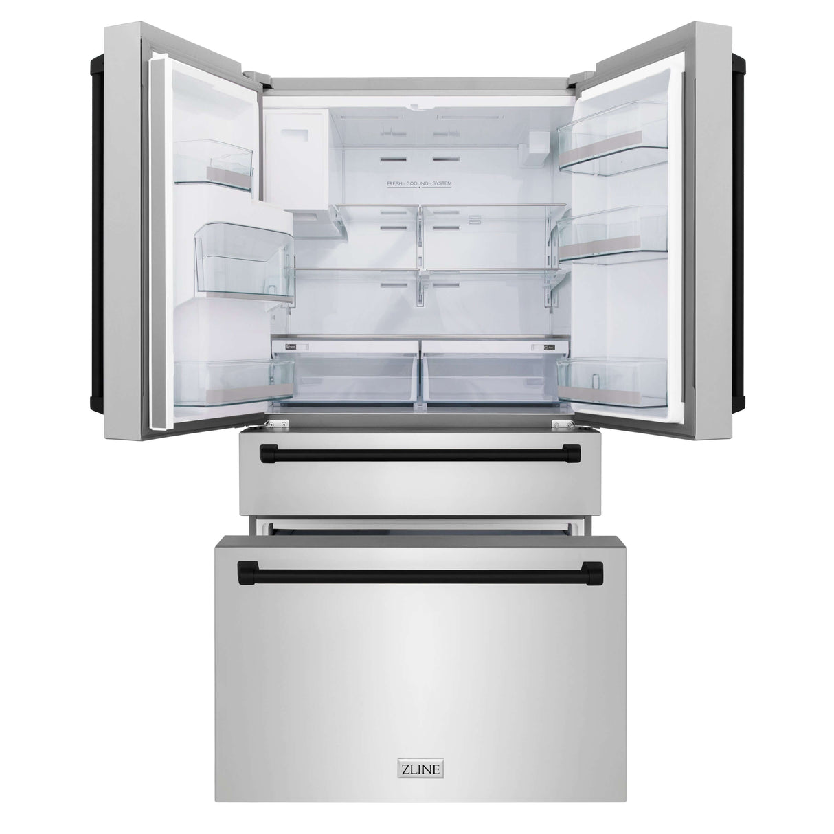 ZLINE 48 in. Autograph Edition Kitchen Package with Stainless Steel Dual Fuel Range, Range Hood, Dishwasher and Refrigeration with Matte Black Accents (4KAPR-RARHDWM48-MB)