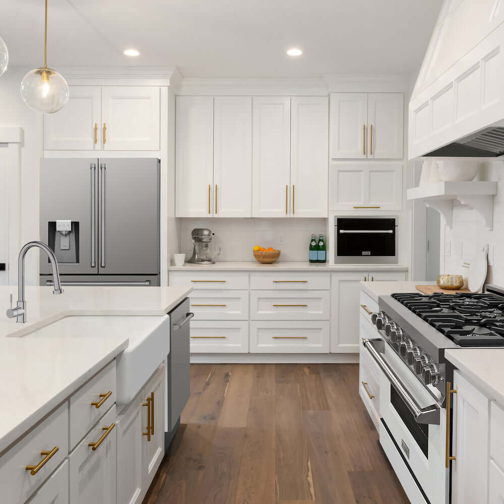 ZLINE Kitchen Package with Water and Ice Dispenser Refrigerator, 30 in. Gas Range, 30 in. Range Hood, and 24 in. Tall Tub Dishwasher (4KPRW-SGRRH30-DWV)