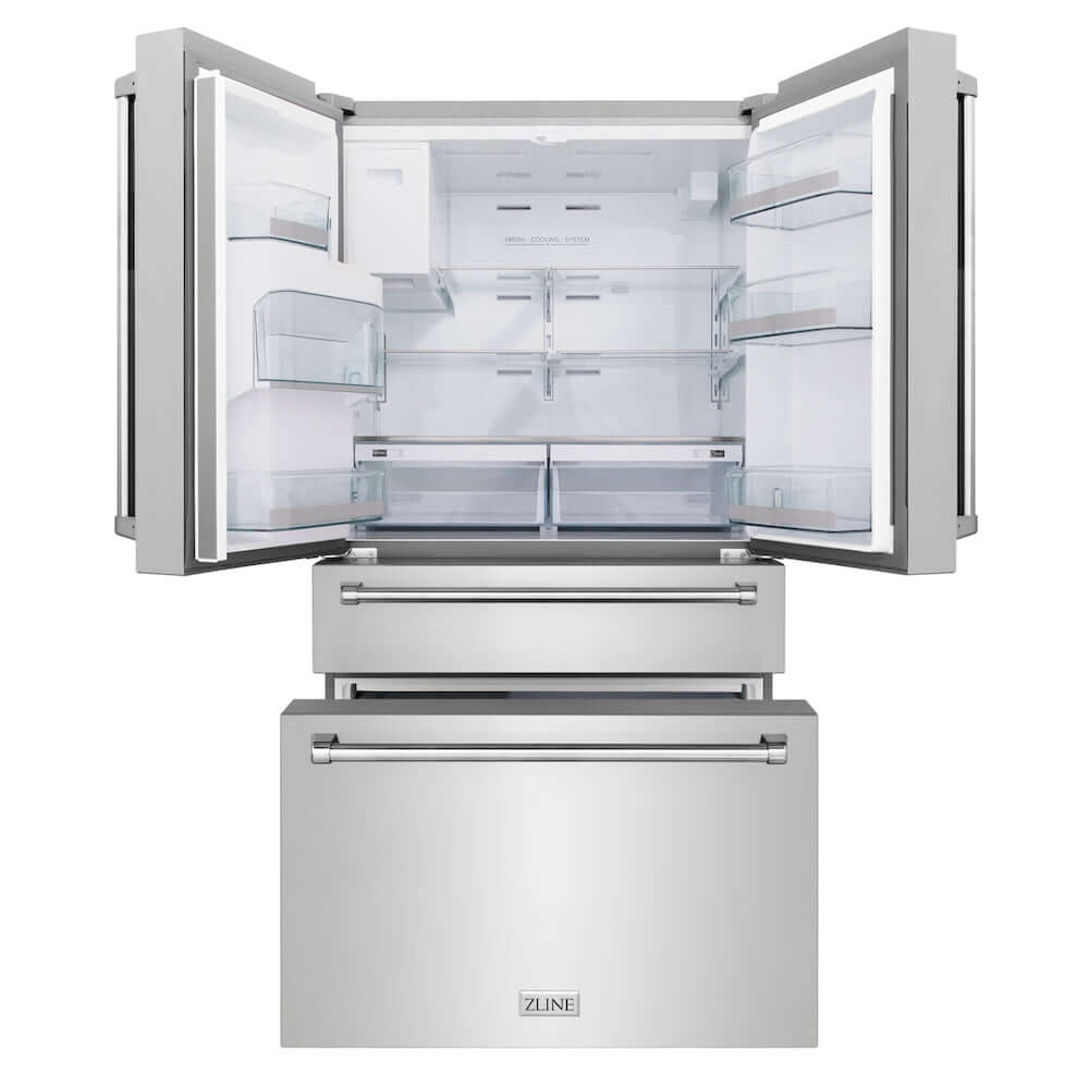 ZLINE Kitchen Package with Water and Ice Dispenser Refrigerator, 30 in. Gas Range, 30 in. Range Hood, Microwave Drawer, and 24 in. Tall Tub Dishwasher (5KPRW-SGRRH30-MWDWV)