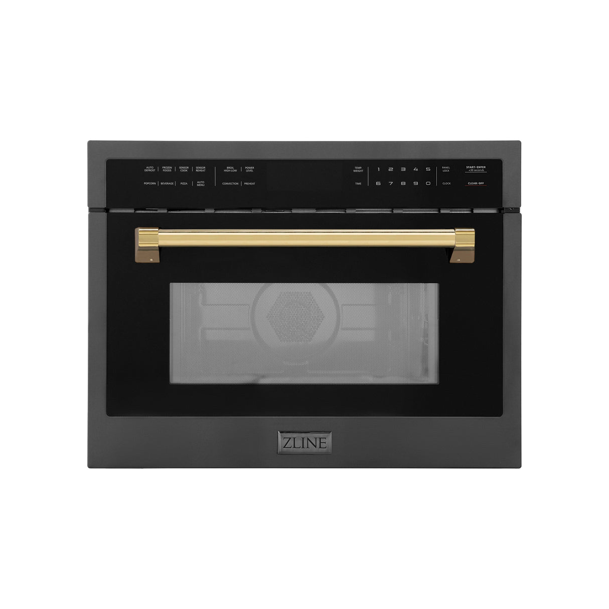 ZLINE Autograph Edition 24 in. 1.6 cu ft. Built-in Convection Microwave Oven in Black Stainless Steel with Polished Gold Accents (MWOZ-24-BS-G)