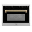 ZLINE Autograph Edition 24 in. 1.6 cu ft. Built-in Convection Microwave Oven in Stainless Steel with Champagne Bronze Accents (MWOZ-24-CB) Front View Door Closed