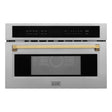 ZLINE Autograph Edition 30 in. 1.6 cu ft. Built-in Convection Microwave Oven in Fingerprint Resistant DuraSnow Stainless Steel with Gold Accents (MWOZ-30-SS-G) Front View Door Closed