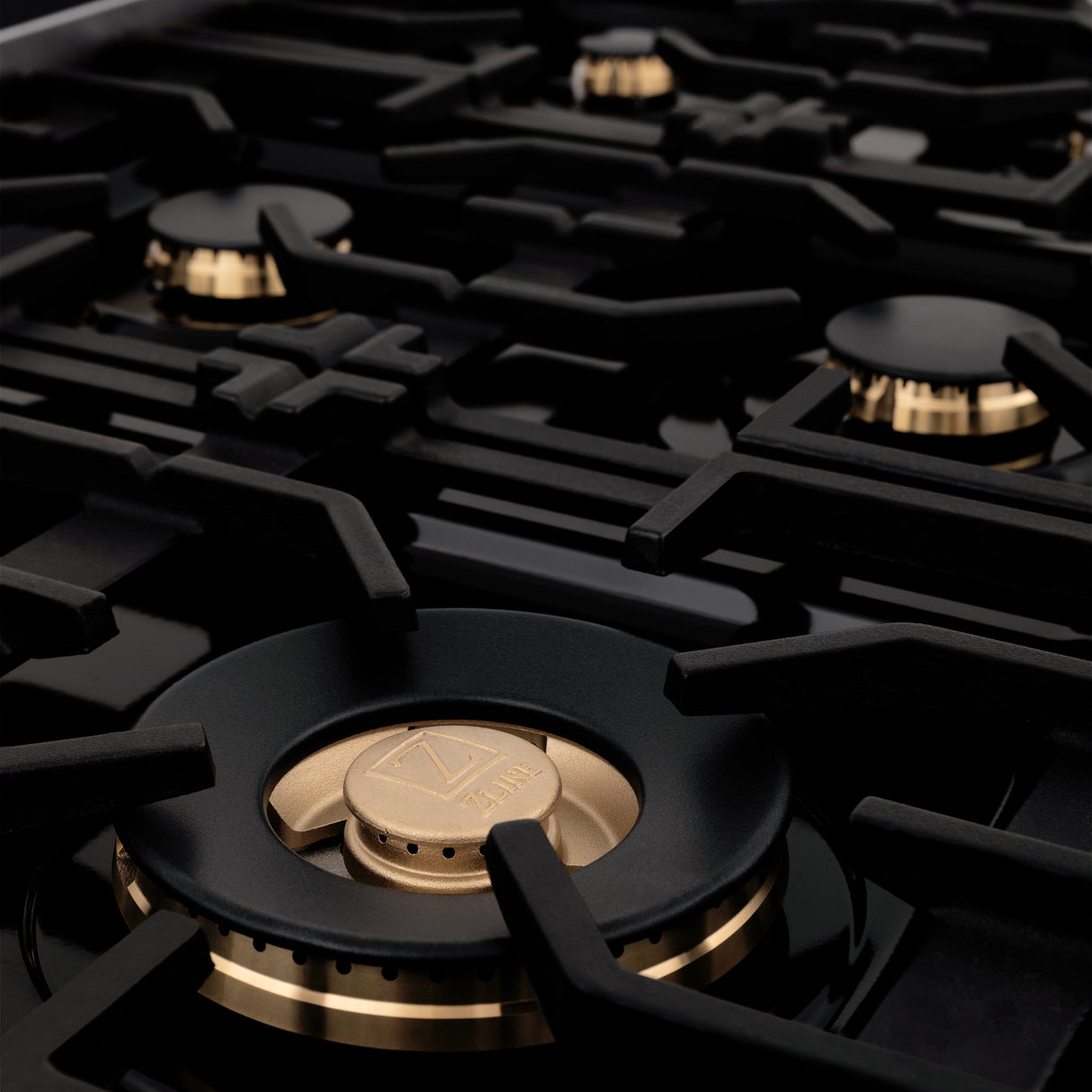 ZLINE 48 in. Autograph Edition Kitchen Package with Black Stainless Steel Dual Fuel Range and Range Hood with Polished Gold Accents (2AKP-RABRH48-G)