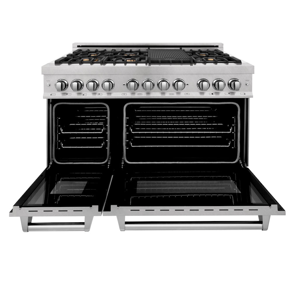 ZLINE 48 in. 6.0 cu. ft. Dual Fuel Range with Gas Stove and Electric Oven in Fingerprint Resistant Stainless Steel and Brass Burners (RAS-SN-BR-48)