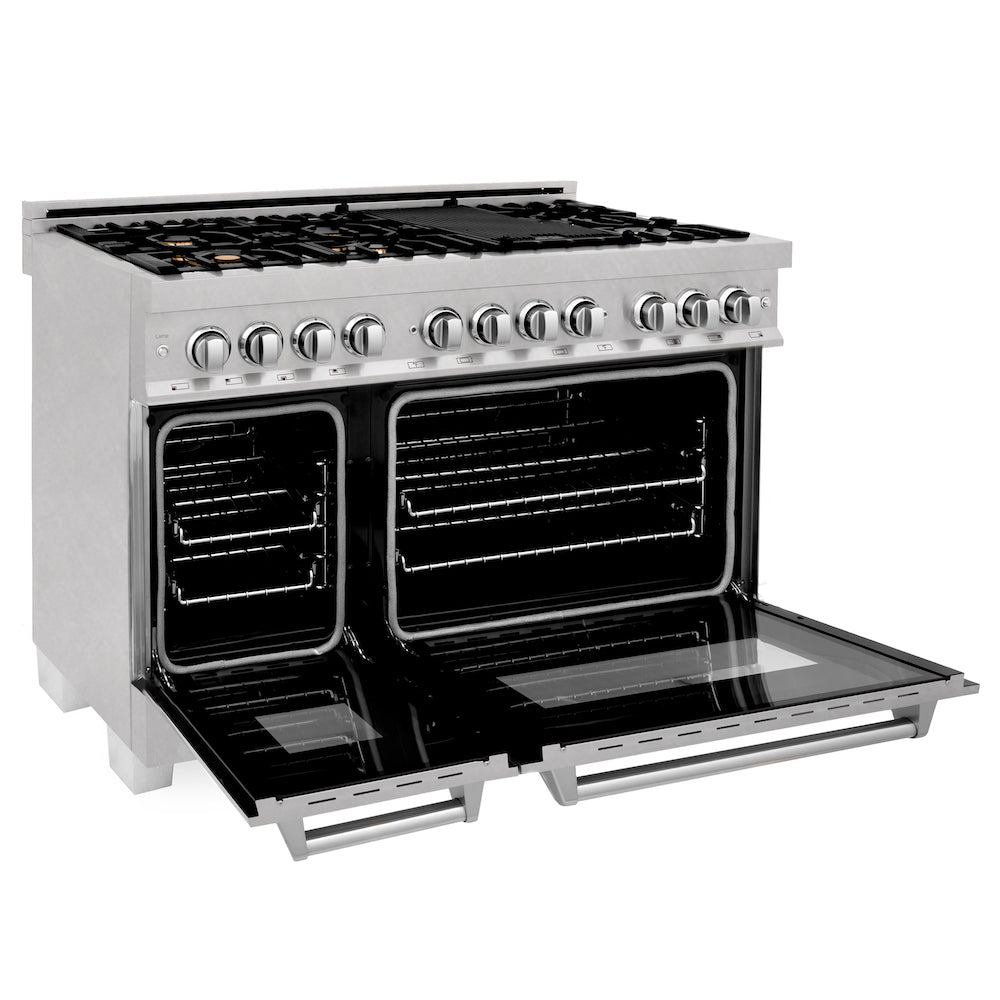 ZLINE 48 in. 6.0 cu. ft. Dual Fuel Range with Gas Stove and Electric Oven in Fingerprint Resistant Stainless Steel and Brass Burners (RAS-SN-BR-48)