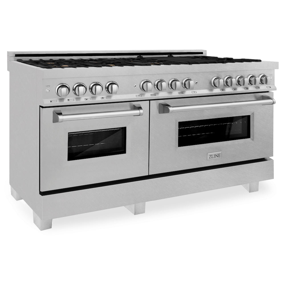 ZLINE 60 in 7.4 cu. ft. Dual Fuel Range with Gas Stove and Electric Oven in Fingerprint Resistant Stainless Steel with Brass Burners (RAS-SN-BR-60)