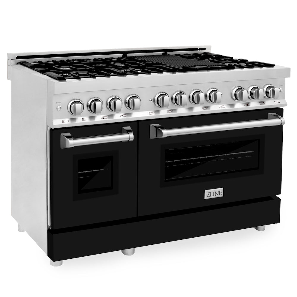 ZLINE 48 in. Professional Dual Fuel Range in Stainless Steel with Black Matte Door (RA-BLM-48)