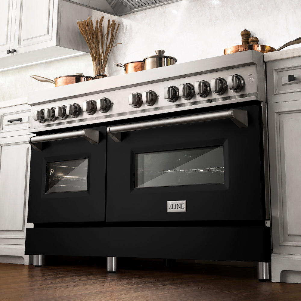 ZLINE 60 in. 7.4 cu. ft. Dual Fuel Range with Gas Stove and Electric Oven in Stainless Steel with Black Matte Doors (RA-BLM-60)