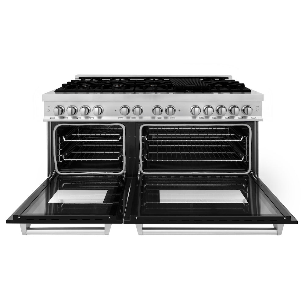 ZLINE 60 in. 7.4 cu. ft. Dual Fuel Range with Gas Stove and Electric Oven in Stainless Steel with Black Matte Doors (RA-BLM-60)
