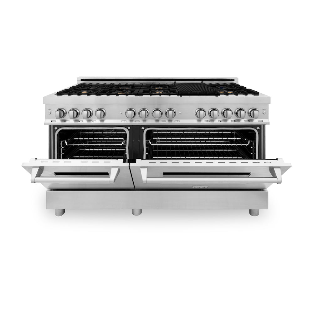 ZLINE 60 in. 7.4 cu. ft. Dual Fuel Range with Gas Stove and Electric Oven in Stainless Steel with Brass Burners (RA-BR-60)