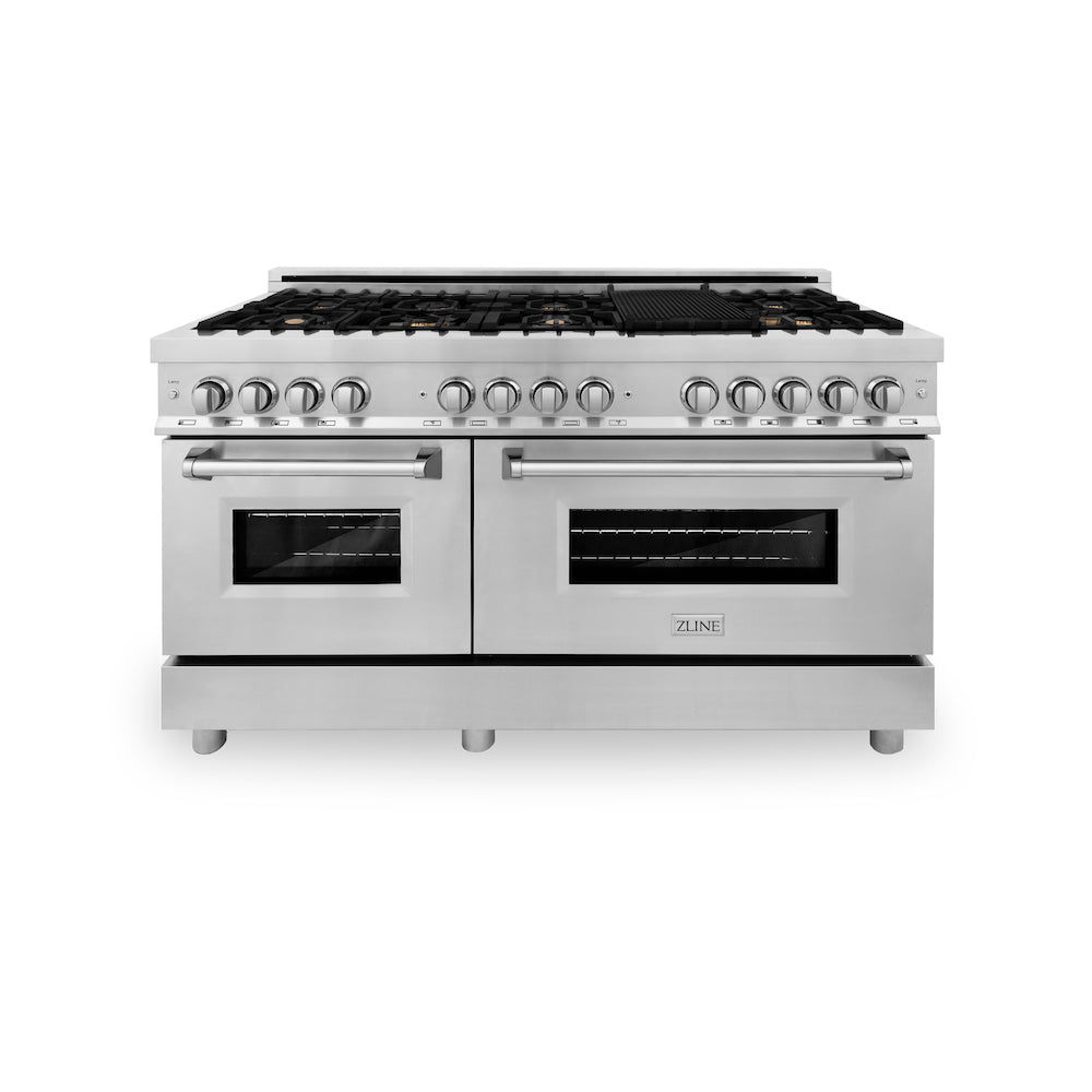 ZLINE 60 in. 7.4 cu. ft. Dual Fuel Range with Gas Stove and Electric Oven in Stainless Steel with Brass Burners (RA-BR-60)