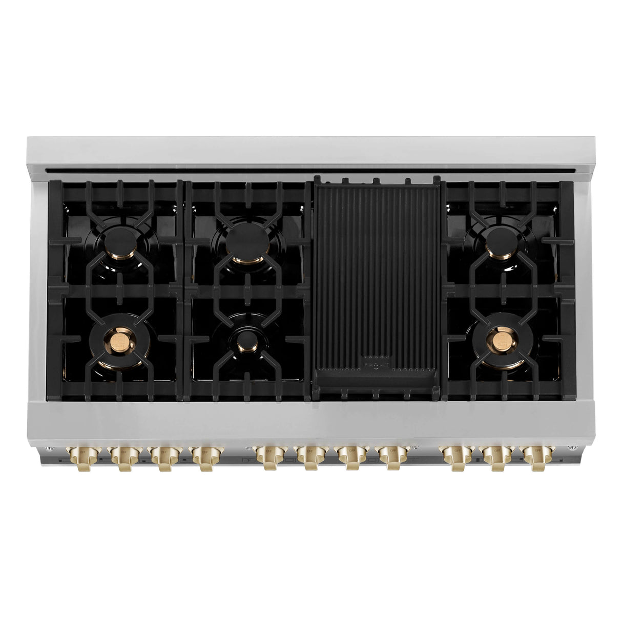 ZLINE 48 in. Autograph Edition Kitchen Package with Stainless Steel Dual Fuel Range with White Matte Door and Range Hood with Polished Gold Accents (2AKP-RAWMRH48-G)