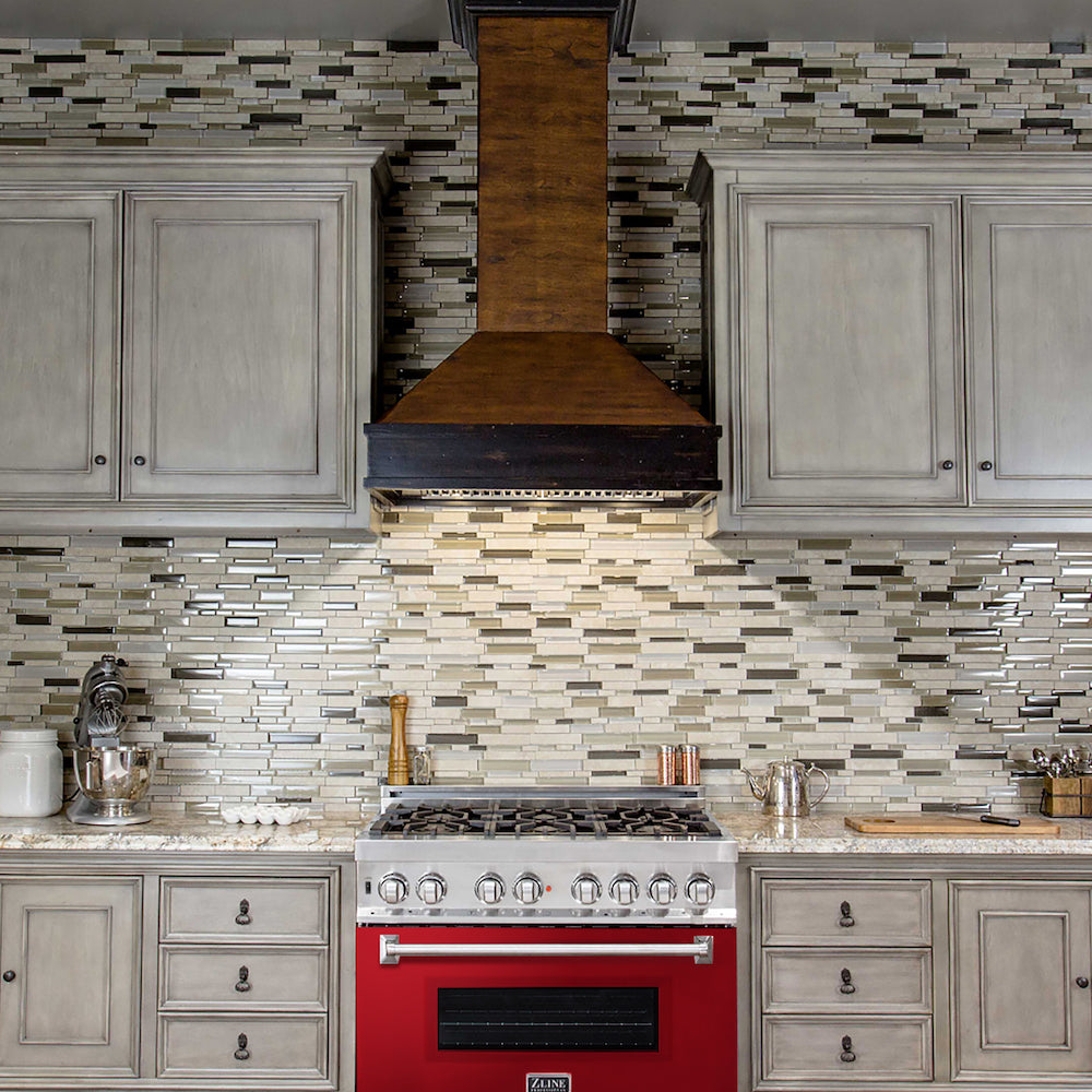 ZLINE 36 in. Dual Fuel Range with Gas Stove and Electric Oven in Stainless Steel with Red Gloss Door (RA-RG-36)