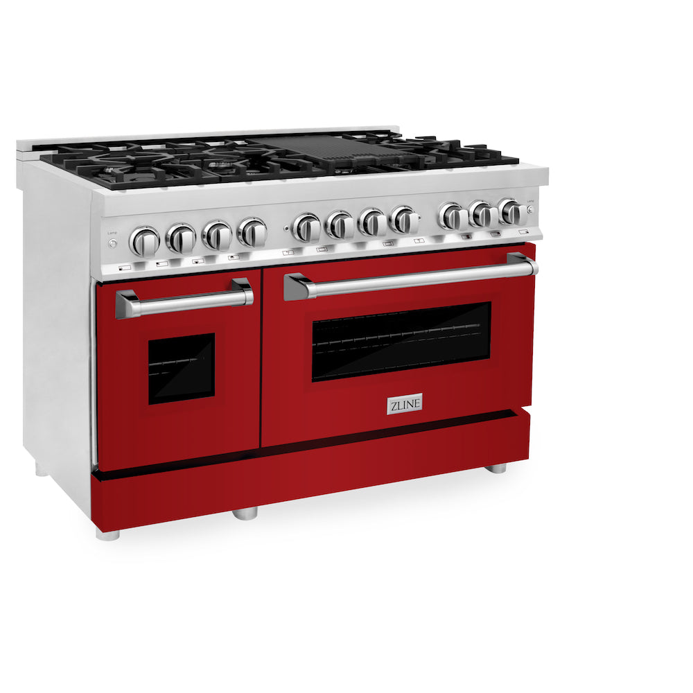 ZLINE 48 in. Professional Dual Fuel Range in Stainless Steel with Red Gloss Door (RA-RG-48)
