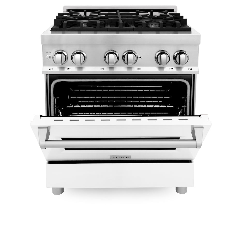 ZLINE 30 in. 4.0 cu. ft. Dual Fuel Range with Gas Stove and Electric Oven in Stainless Steel with White Matte Door (RA-WM-30)