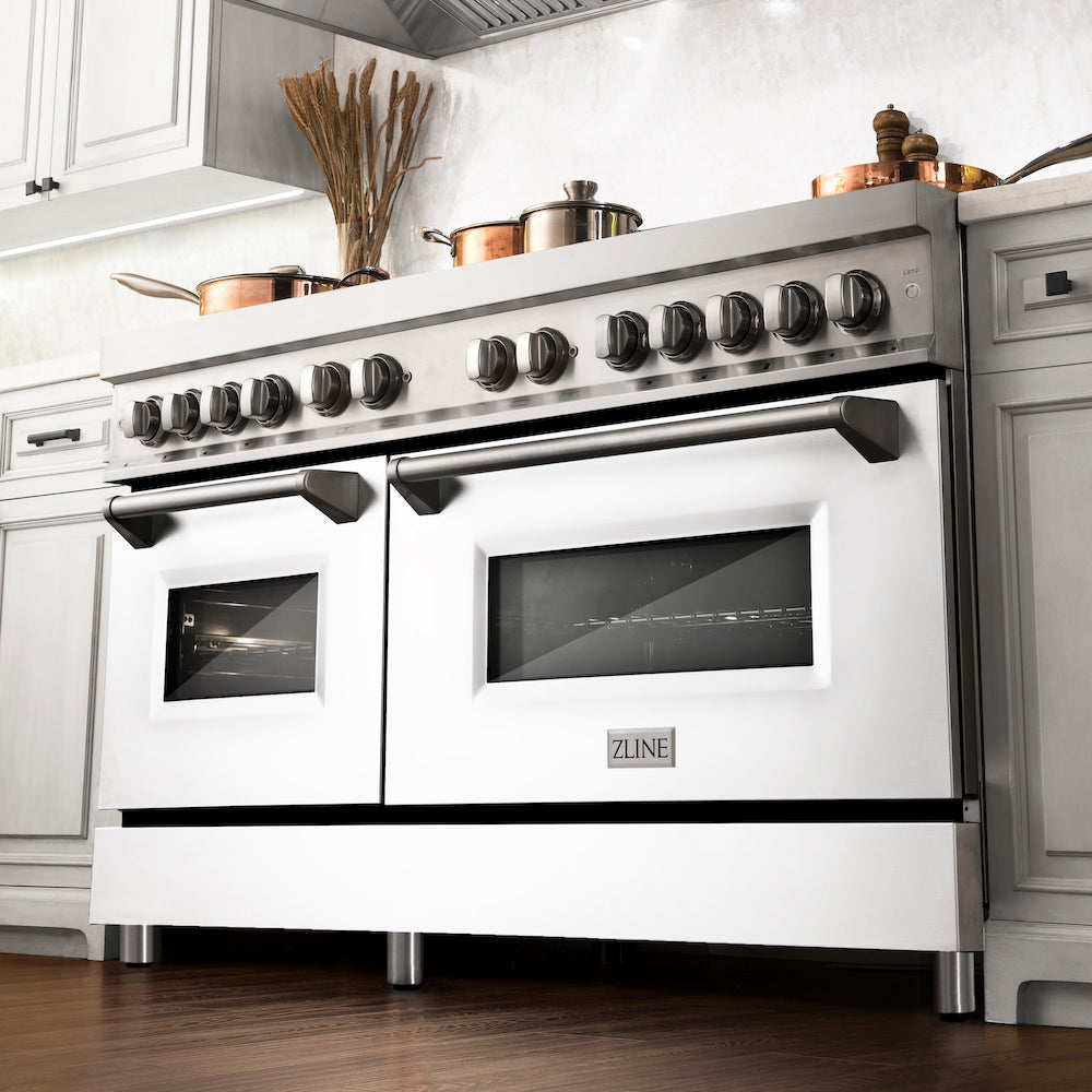 ZLINE 60 in. 7.4 cu. ft. Dual Fuel Range with Gas Stove and Electric Oven in Stainless Steel with White Matte Doors (RA-WM-60)