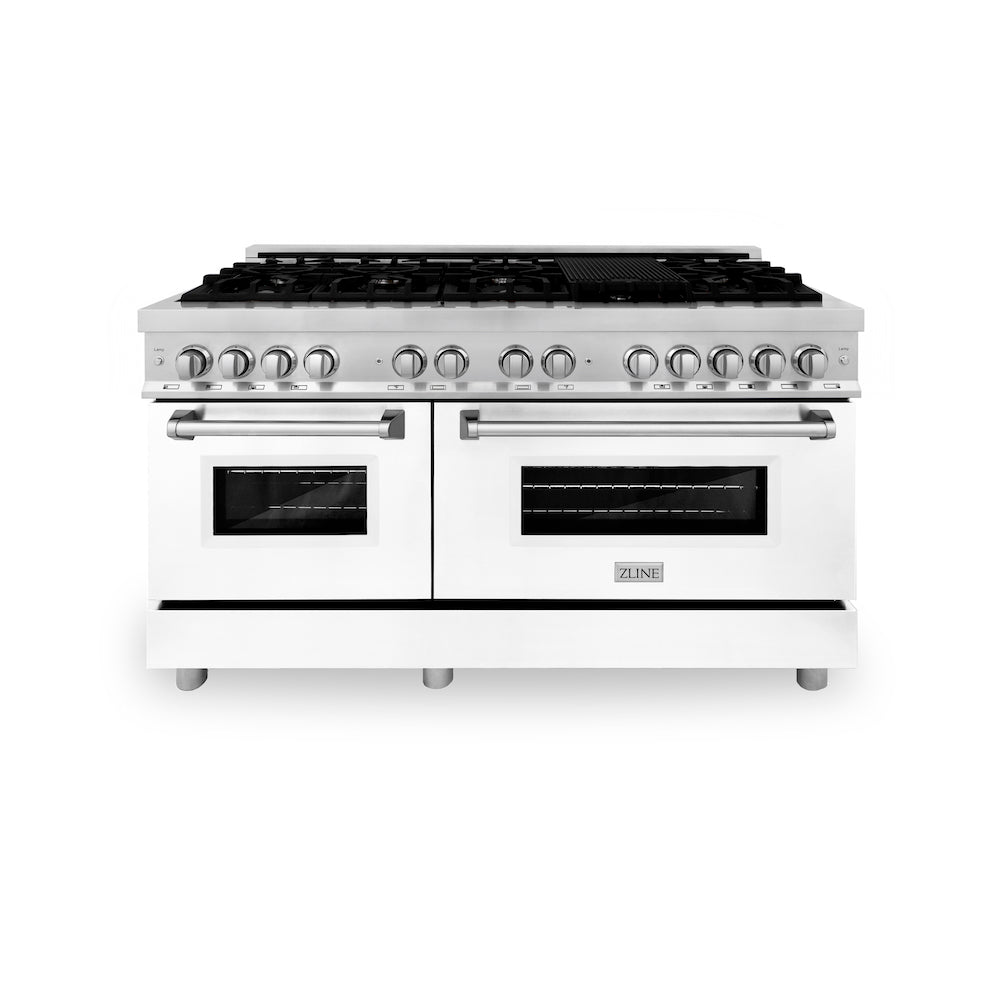 ZLINE 60 in. 7.4 cu. ft. Dual Fuel Range with Gas Stove and Electric Oven in Stainless Steel with White Matte Doors (RA-WM-60)